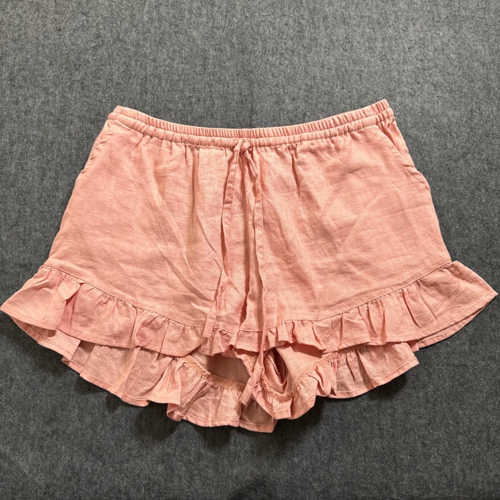 Piyama Peach Pink Ruffle Sleep Shorts Cotton Lyocell Lounge Pajamas Size S/M